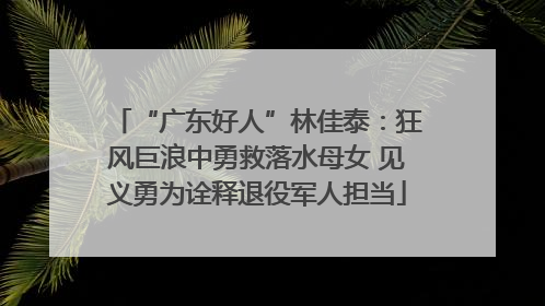 “广东好人”林佳泰：狂风巨浪中勇救落水母女 见义勇为诠释退役军人担当